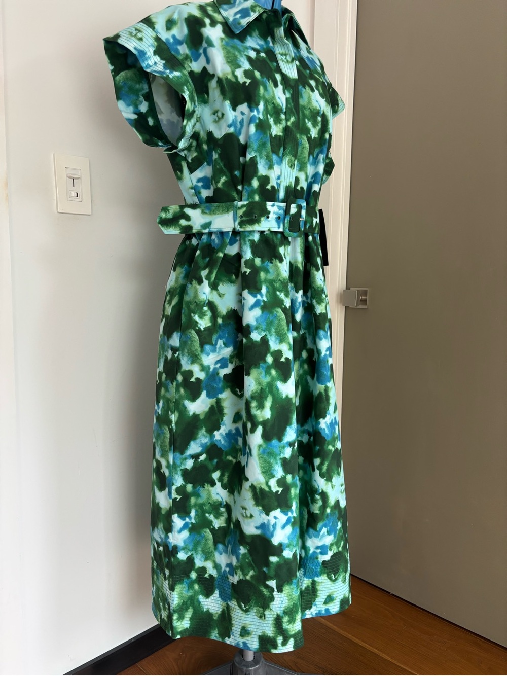 NWT Tuckernuck Deep Lagoon Chloe Watercolor Belted Midi Dress XL - Picture 2 of 12
